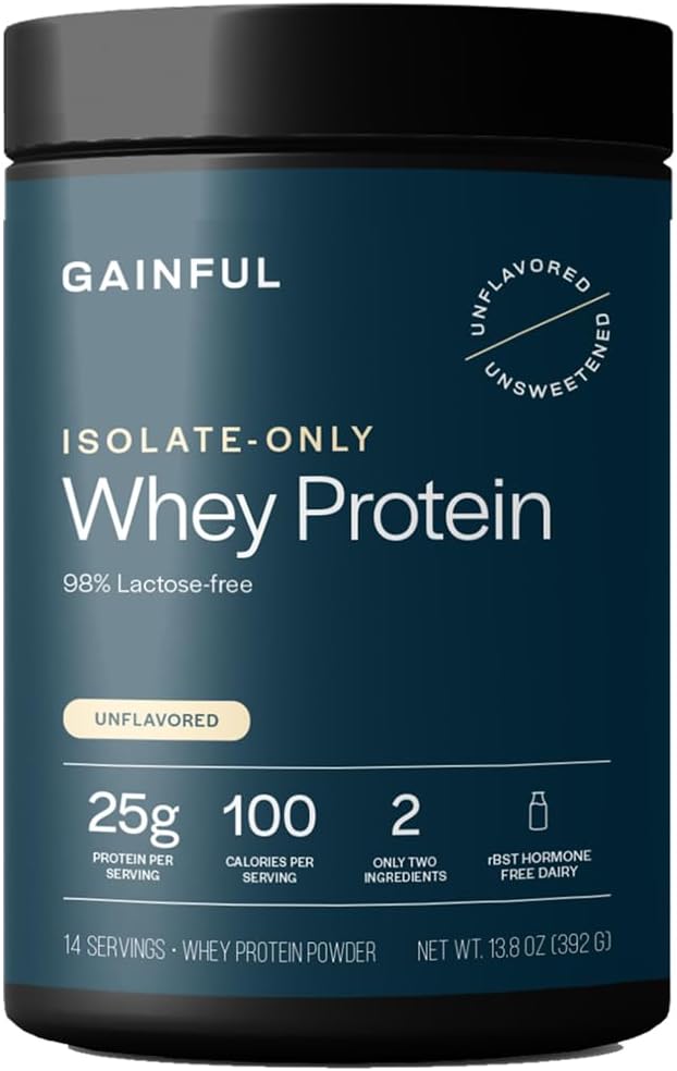 Gainful Whey Protein Isolate Powder, 25g Protein, Unflavored, 14 Servings