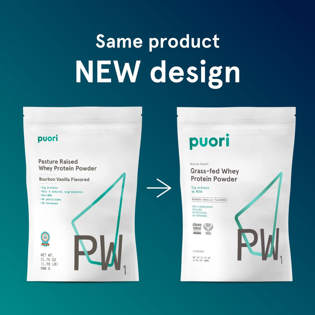 Puori PW1, Grass Fed Whey Protein Powder, Bourbon Vanilla, 30 Servings