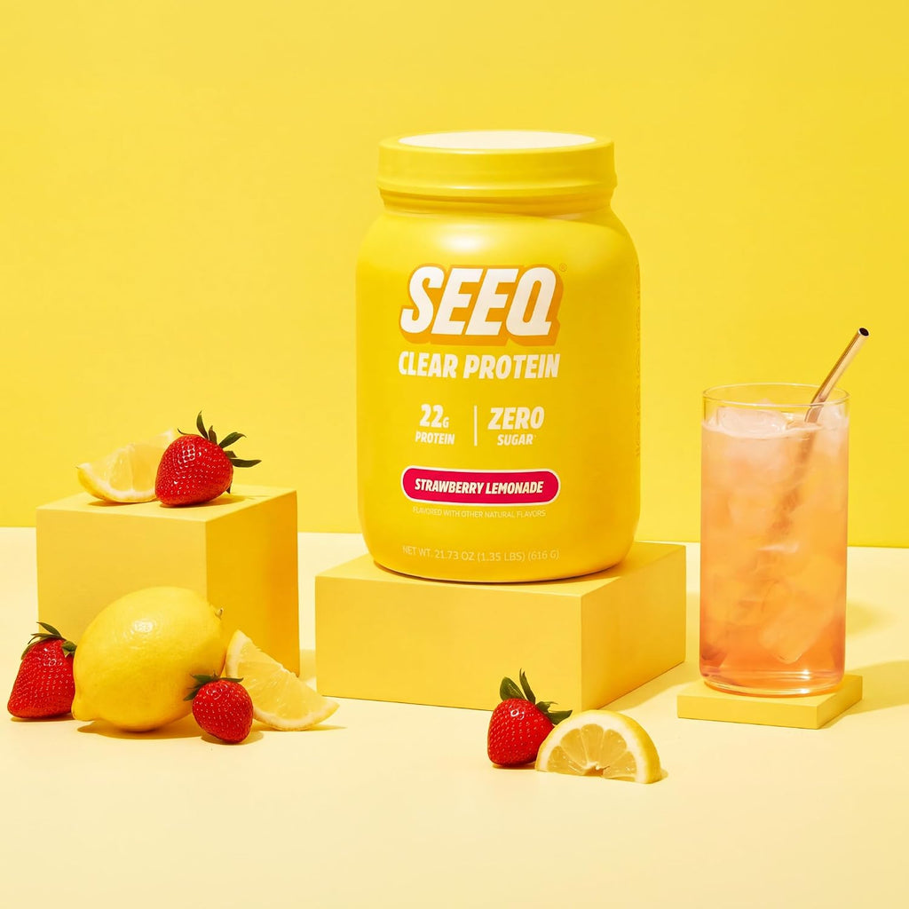 SEEQ Clear Protein Powder - Strawberry Lemonade - 22 Servings - 22g Clear Whey Protein Isolate - Zero Sugar - 0g Lactose - Allergen Friendly - GLP1 Support - Bone Health - Muscle Post Workout Recovery