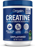 Orgain 5g Creatine Monohydrate Micronized Powder, Unflavored, 100 Servings | Creatine to support muscle growth, post workout recovery & brain health, no artificial additives, non-GMO, 17.64oz