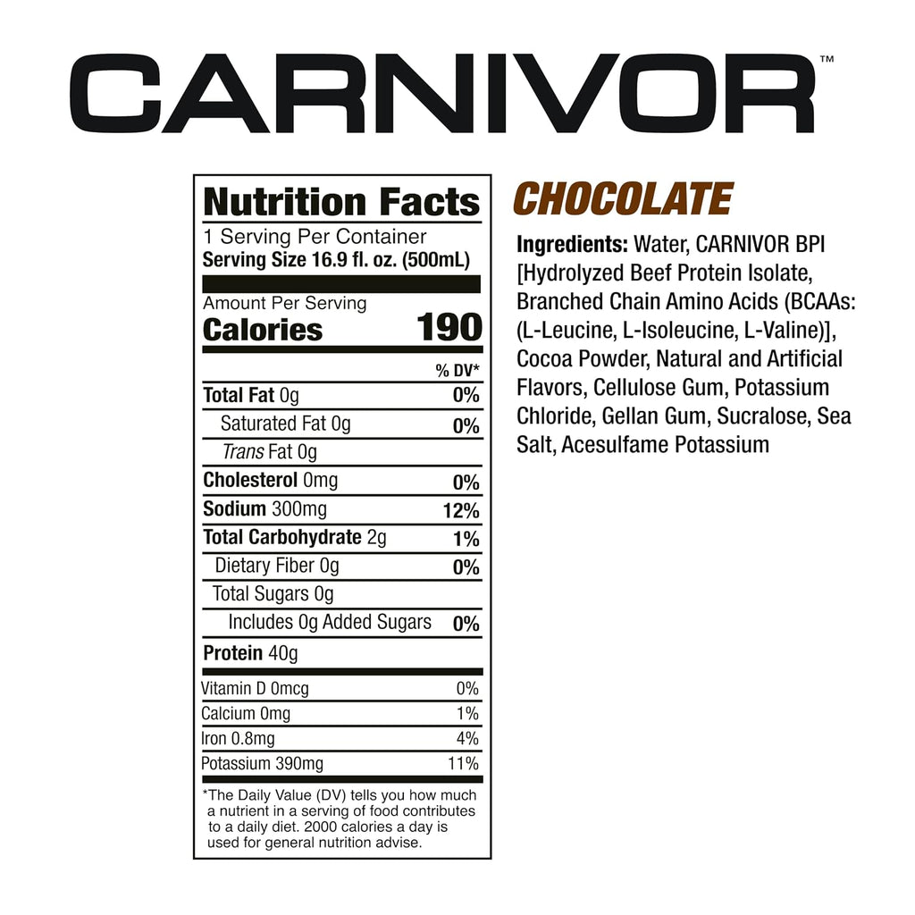 MuscleMeds Carnivor RTD, Ready to Drink Protein, Lactose Free, Sugar Free, 40g Isolate Protein, Muscle Building, Recovery, Chocolate, 16.9 Fl Oz (Pack of 12)