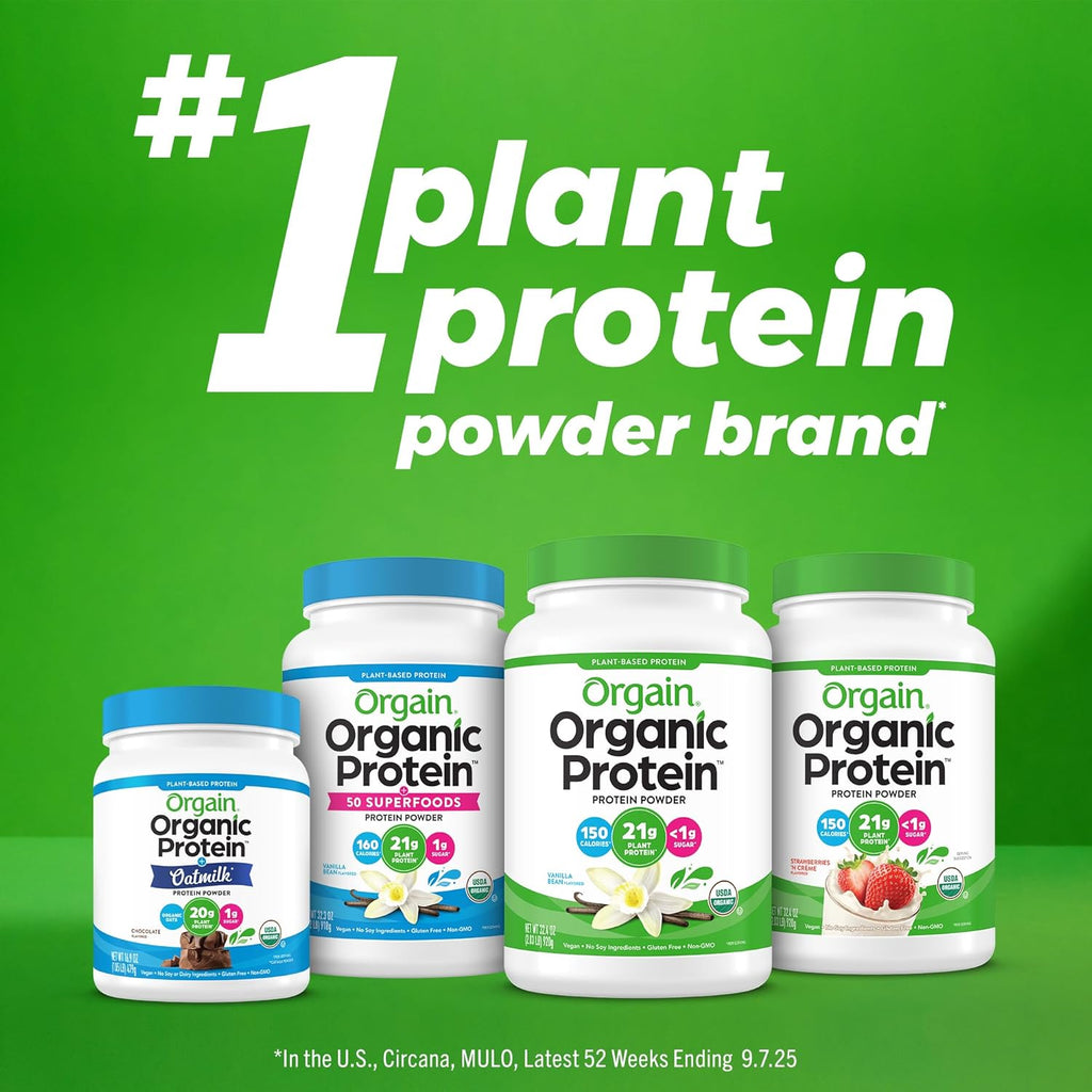 Orgain Organic Vegan 21g Protein Powder, Vanilla Bean, 10 Travel Packs | Plant based protein, 4g prebiotic fiber, low net carb, no added sugar or lactose ingredients, non-GMO, for shakes & smoothies