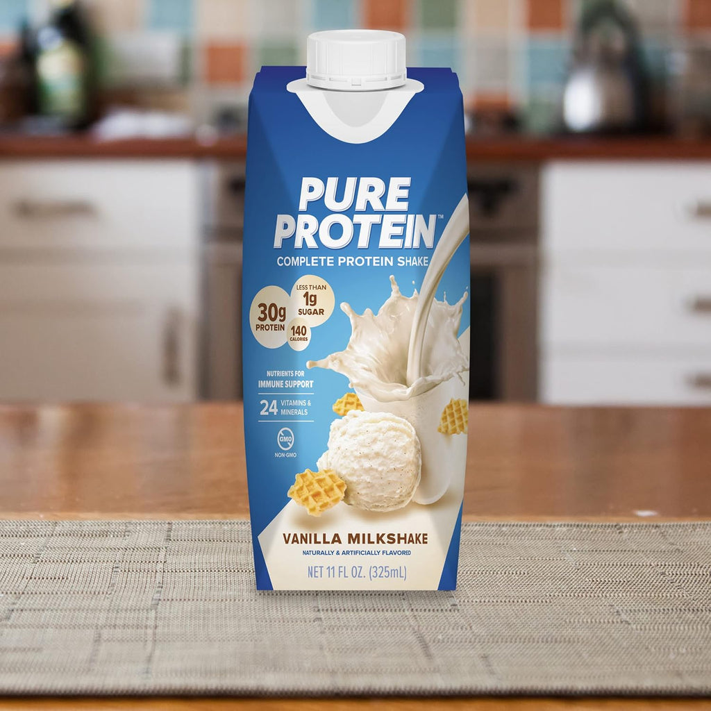 Pure Protein Vanilla Protein Shake, 30g Complete Protein, 12 Ct | Ready to Drink and Keto-Friendly, Vitamins A, C, D, and E plus Zinc to Support Immune Health, 11oz Bottles