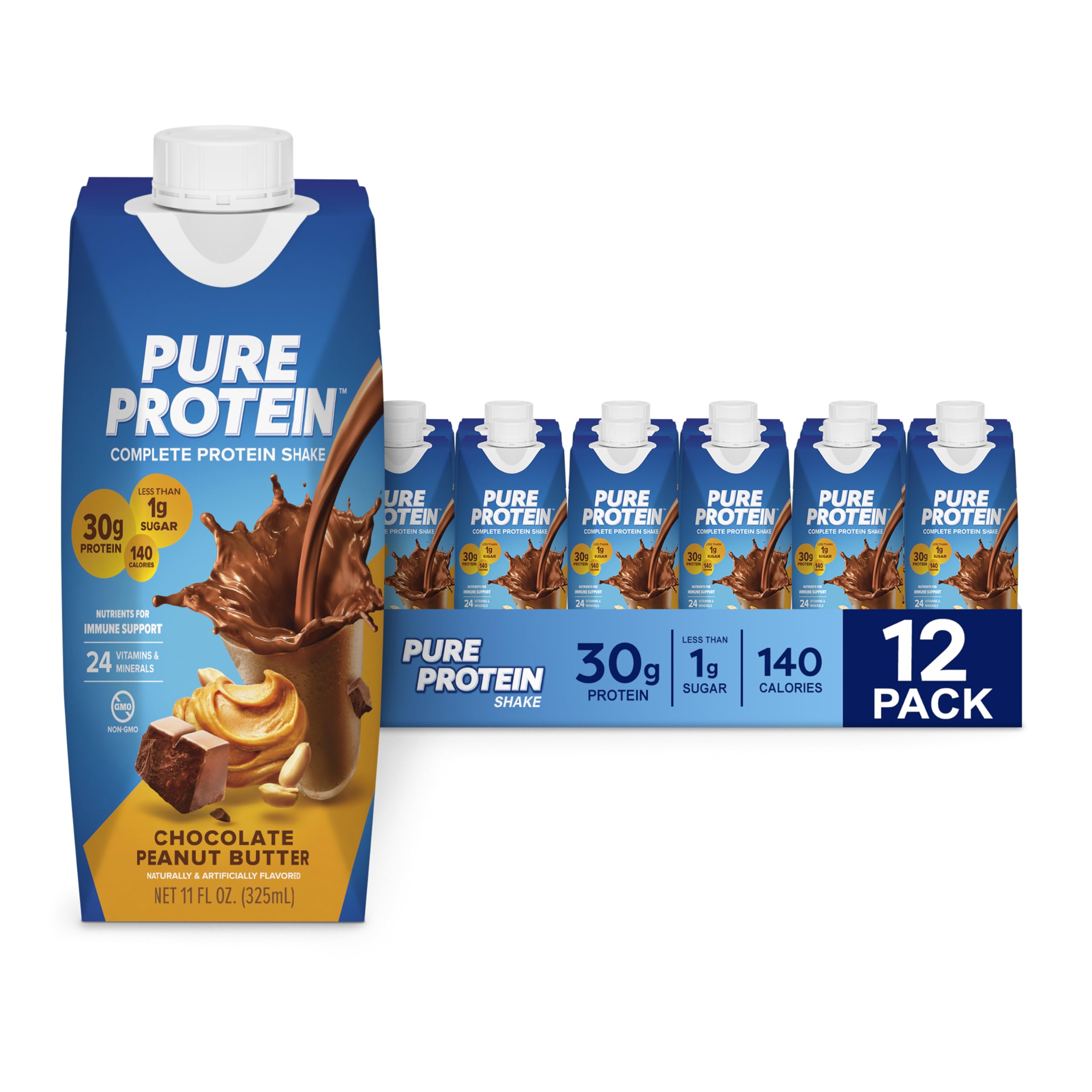 Pure Protein Vanilla Protein Shake, 30g Complete Protein, 12 Ct | Ready to Drink and Keto-Friendly, Vitamins A, C, D, and E plus Zinc to Support Immune Health, 11oz Bottles