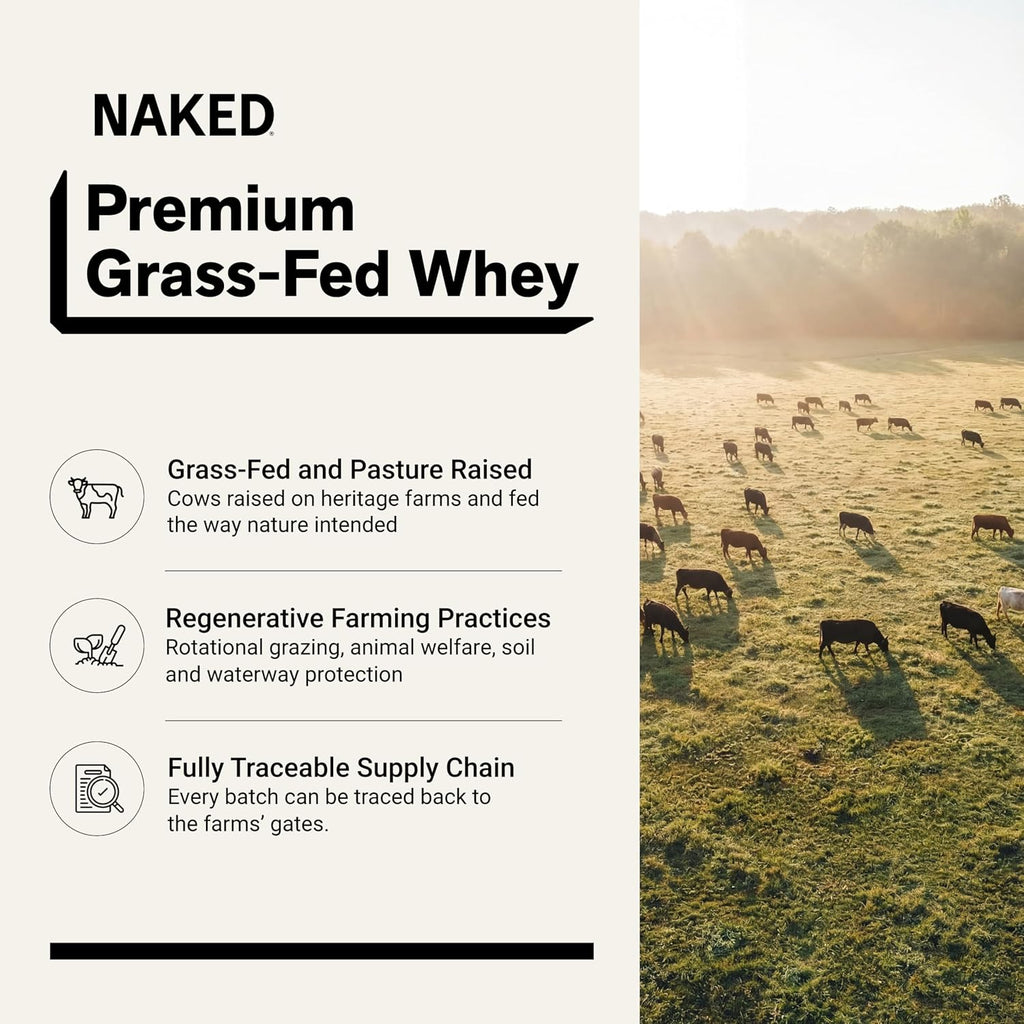 NAKED Vanilla Whey Protein Powder - All Natural Grass Fed Whey Protein Powder, Vanilla Flavor, Organic Coconut Sugar, 5Lb Bulk, NSF Certified, GMO-Free, Soy Free, Gluten Free - 61 Servings
