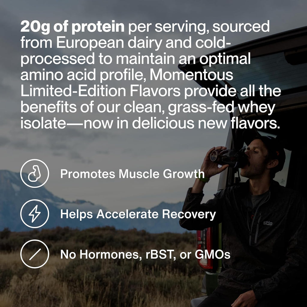 Momentous Grass-Fed Whey Protein Isolate Powder, 20g, Mint Chocolate