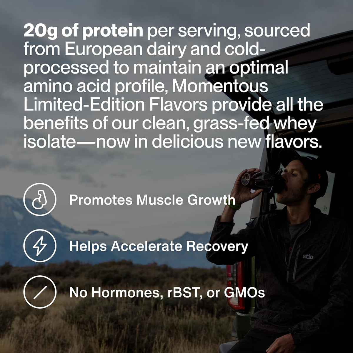 Momentous Grass-Fed Whey Protein Isolate Powder, 20g, Mint Chocolate