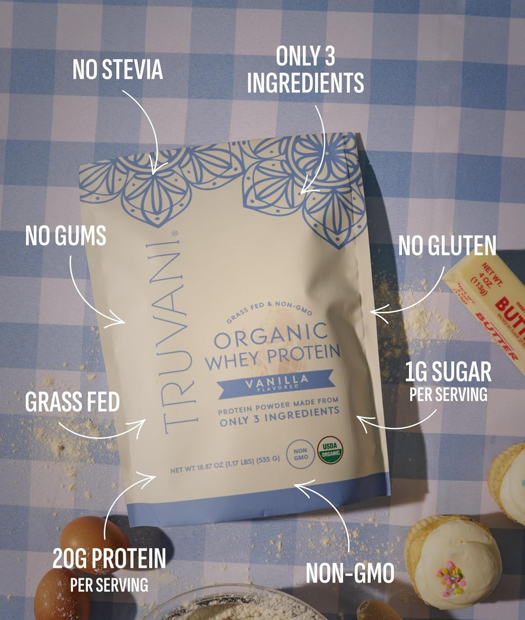 Truvani Organic Whey Protein Powder | Vanilla | 20 Servings