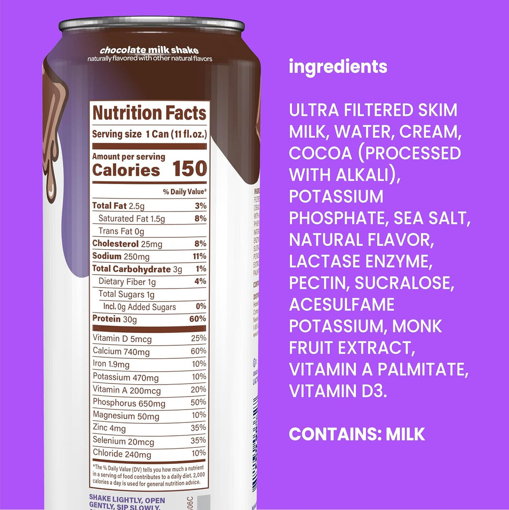 Nurri 30g Protein Ultra Filtered Milk Shake, Chocolate, 10-11 fl oz Cans | Ready to drink, Ultra-filtered milk protein, 150 calories, 1g sugar, 10 vitamins and minerals