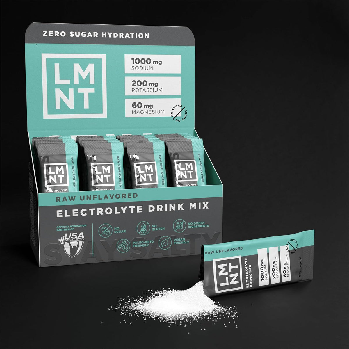 LMNT Zero Sugar Electrolytes - Raw Unflavored Salt | Drink Mix | 30-Count